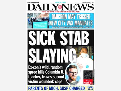 DAILY NEWS FRONT COVER: Sick Stab Slaying