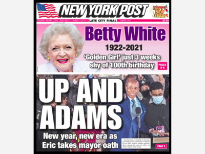 NY POST FRONT FRONT COVER: Eric Adams sworn in as 110th mayor of New York City