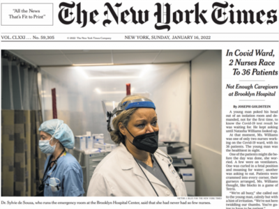 NEW YORK TIMES: Just 2 Nurses For 36 Patients - This Is What The Omicron Wave Looks Like At One Brooklyn E.R.